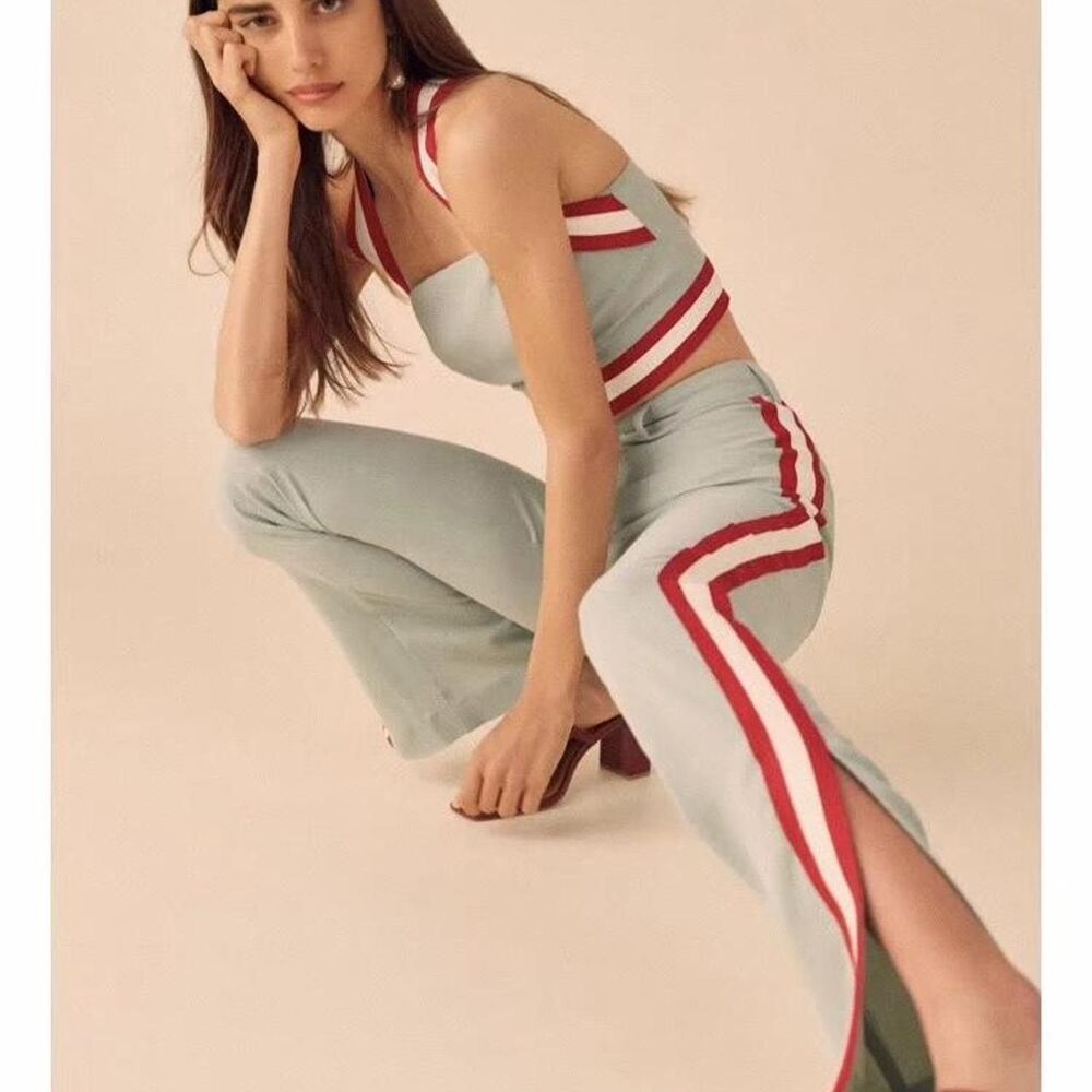 C/meo collective Green and red striped high-waisted flare pants - Picture 3 of 8